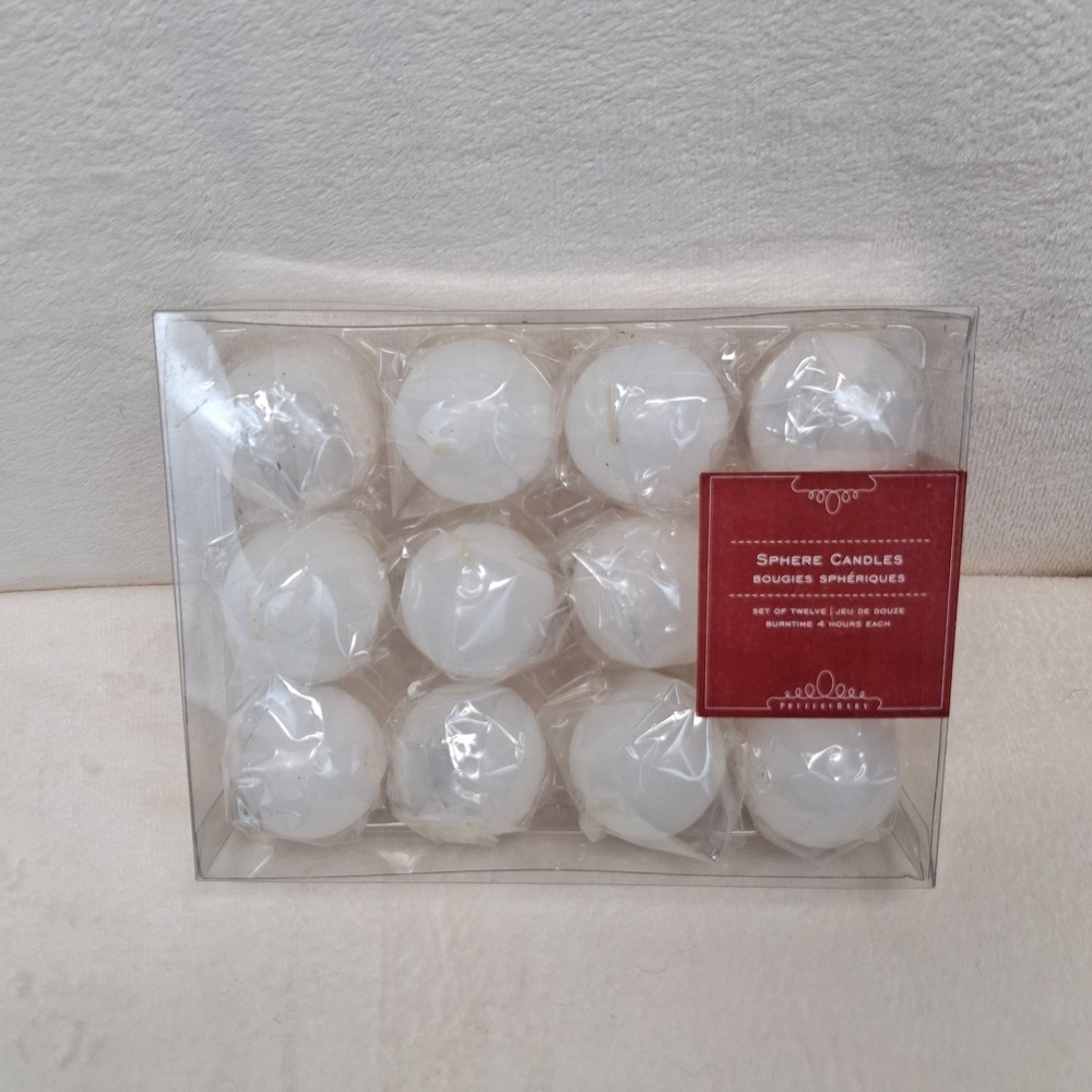 Pottery Barn White Sphere Candles Box of 12 Individual 4 HR Burn READ